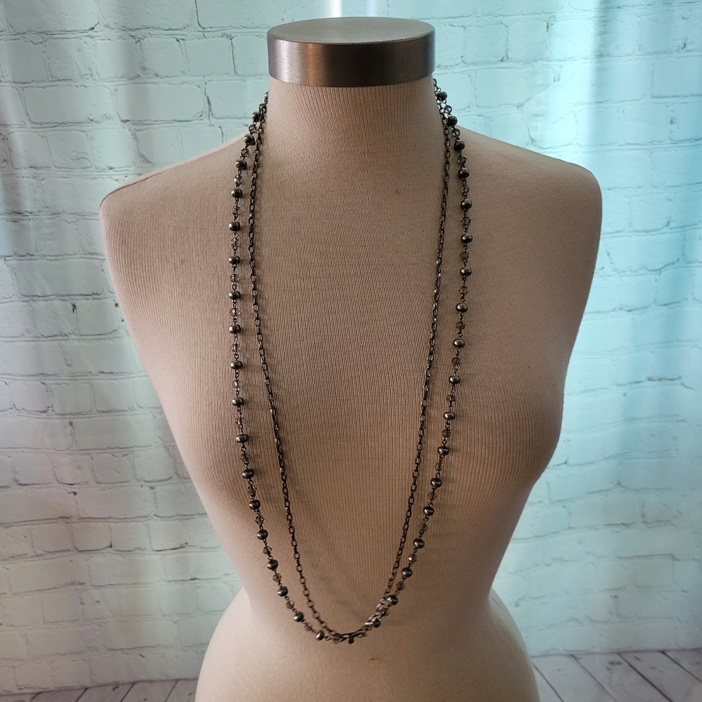 Layered Long Beaded Chain Necklace